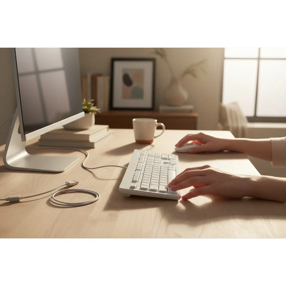 HP 125 Wired Keyboard and Mouse Bundle White Good TPA-L001K USB Office Set